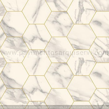 Vinílicos Heterogéneo Suelo Vinílico Marmol Blanco Hexagono Oro